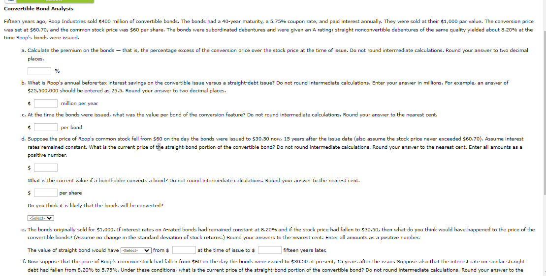 Solved Convertible Bond Analysis time Roop's bonds were | Chegg.com