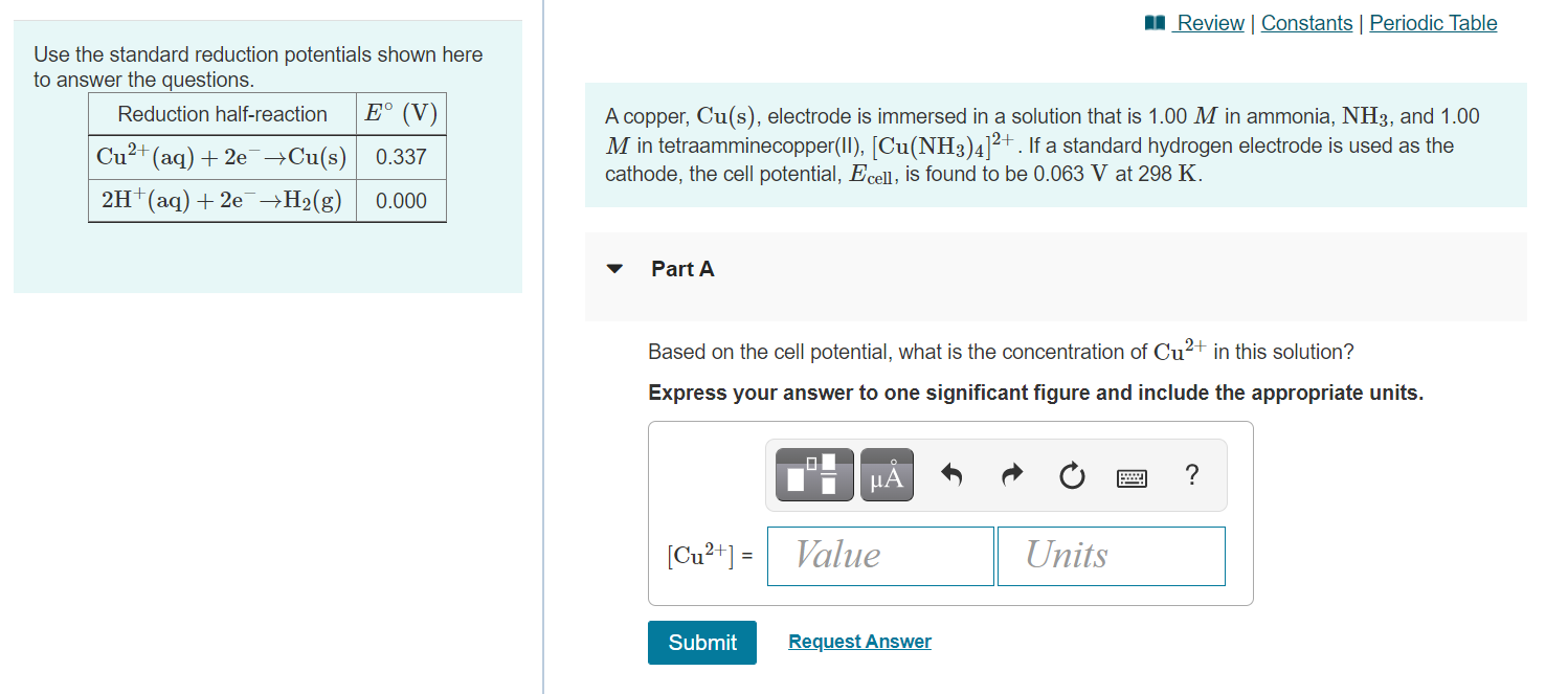 Solved MI Review Constants Periodic Table E° (V) Use The | Chegg.com