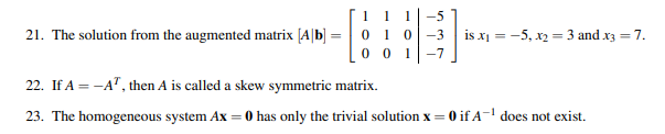 Solved 5 -7 21. The solution from the augmented matrix (Ab] | Chegg.com image.