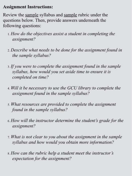 assignment instructions sample