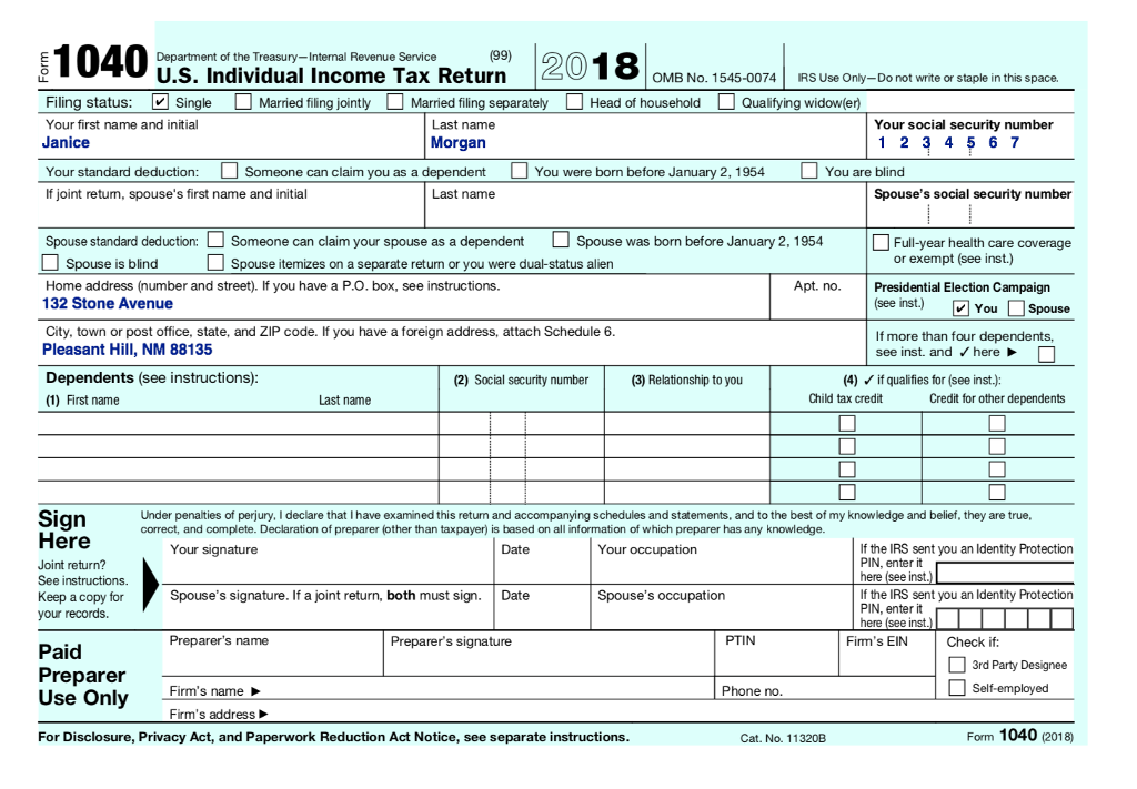 1040 n 1 (99) Department of the Treasury-Internal | Chegg.com