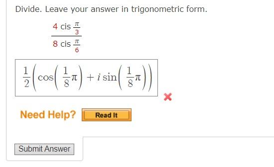 Solved Divide. Leave your answer in trigonometric form. 4 | Chegg.com