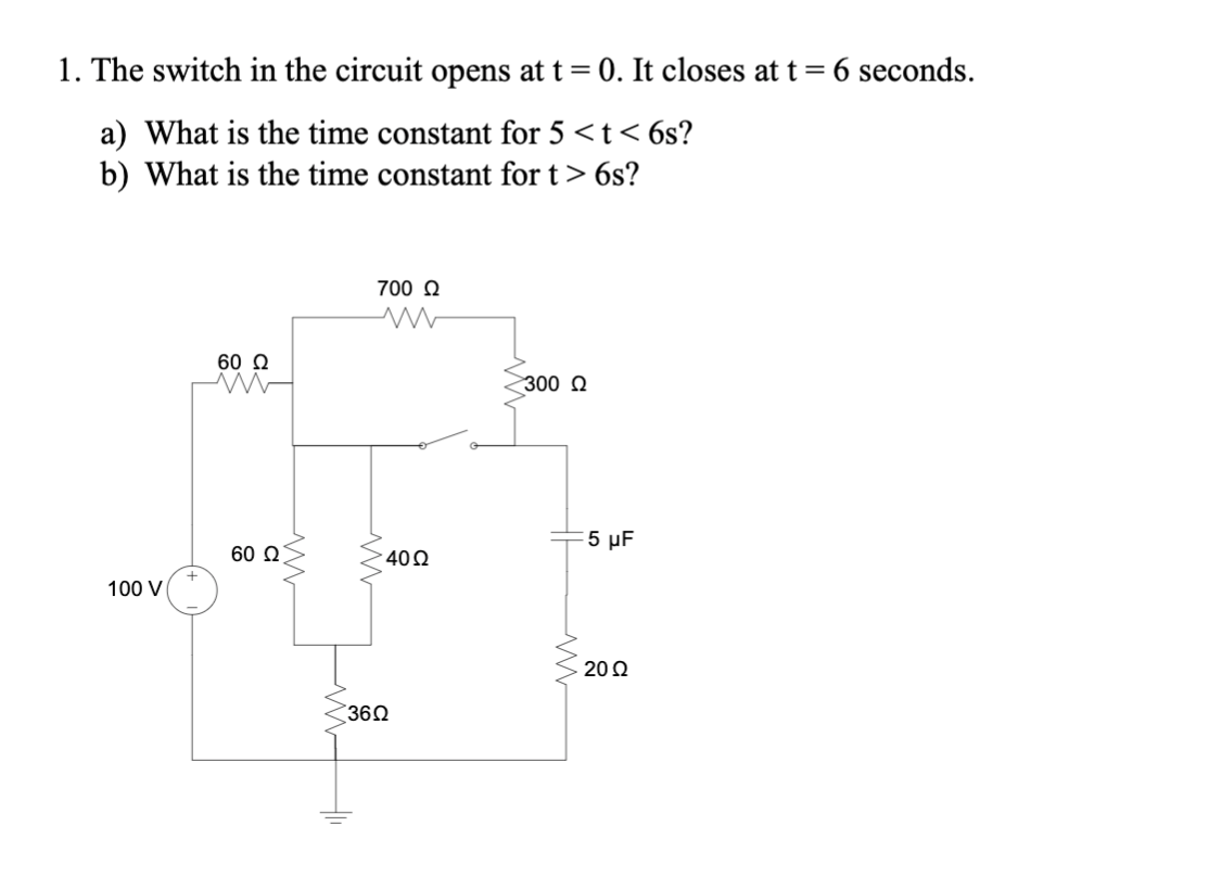 Solved 1. The switch in the circuit opens at t = 0. It | Chegg.com