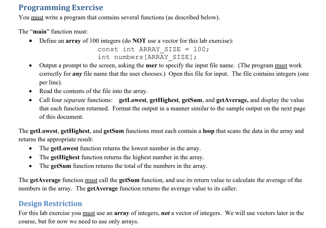 Solved Programming Exercise You must write a program that | Chegg.com