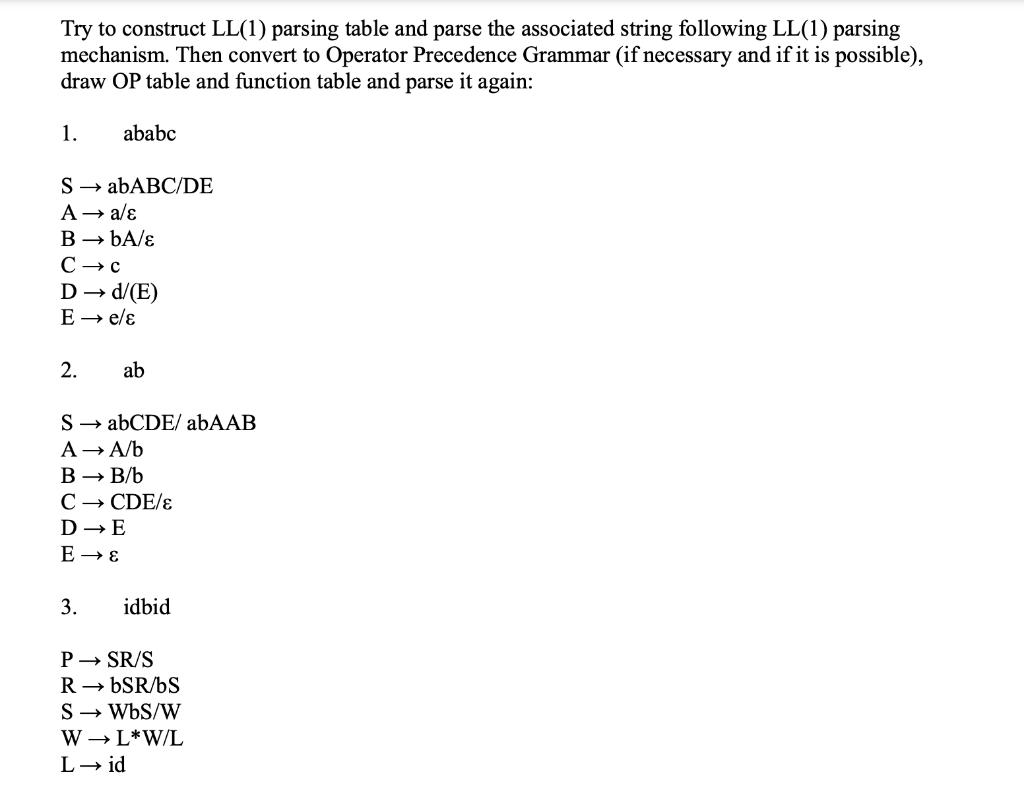 Try To Construct LL(1) Parsing Table And Parse The | Chegg.com