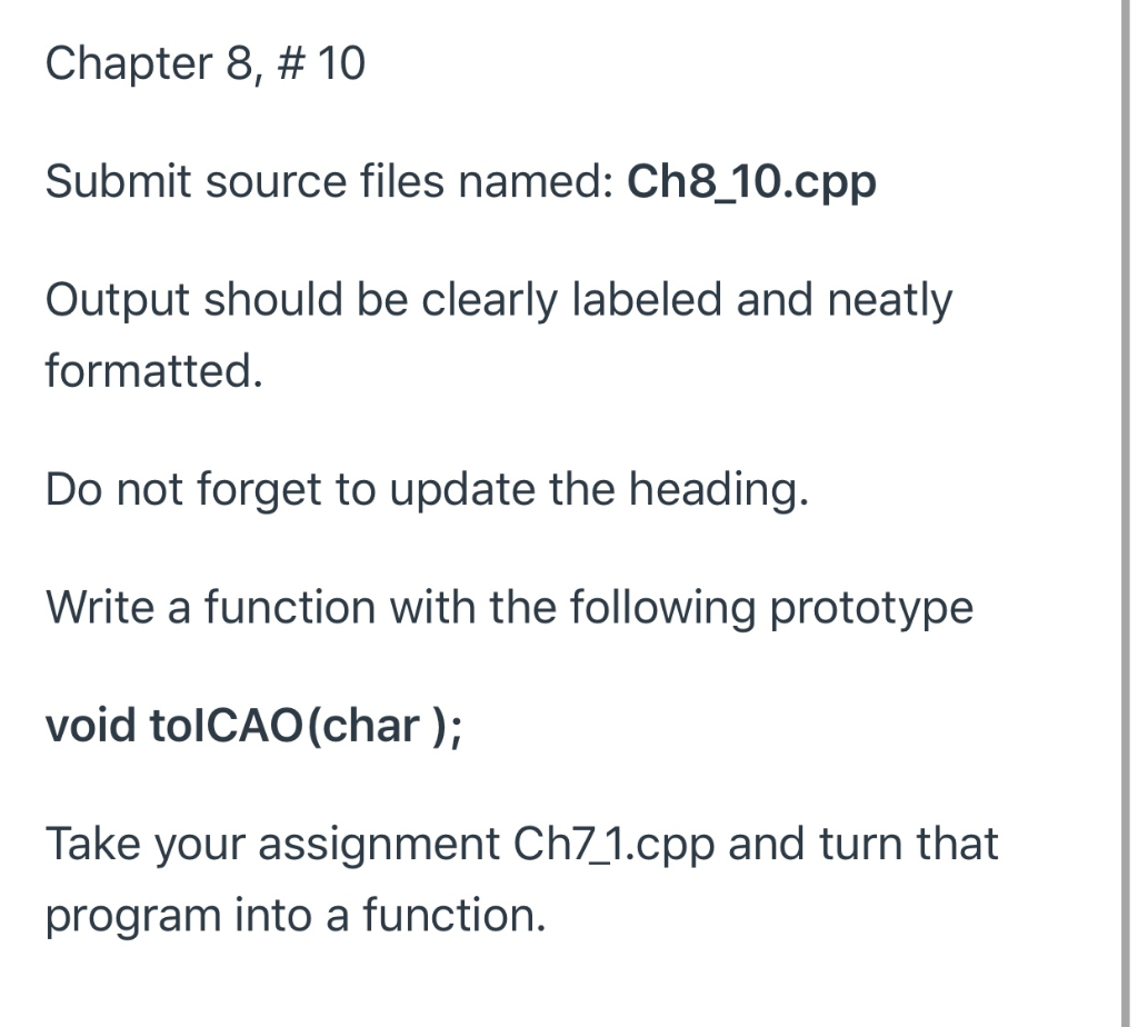 Solved Chapter 8, #10 Submit source files named: Ch8_10.cpp | Chegg.com