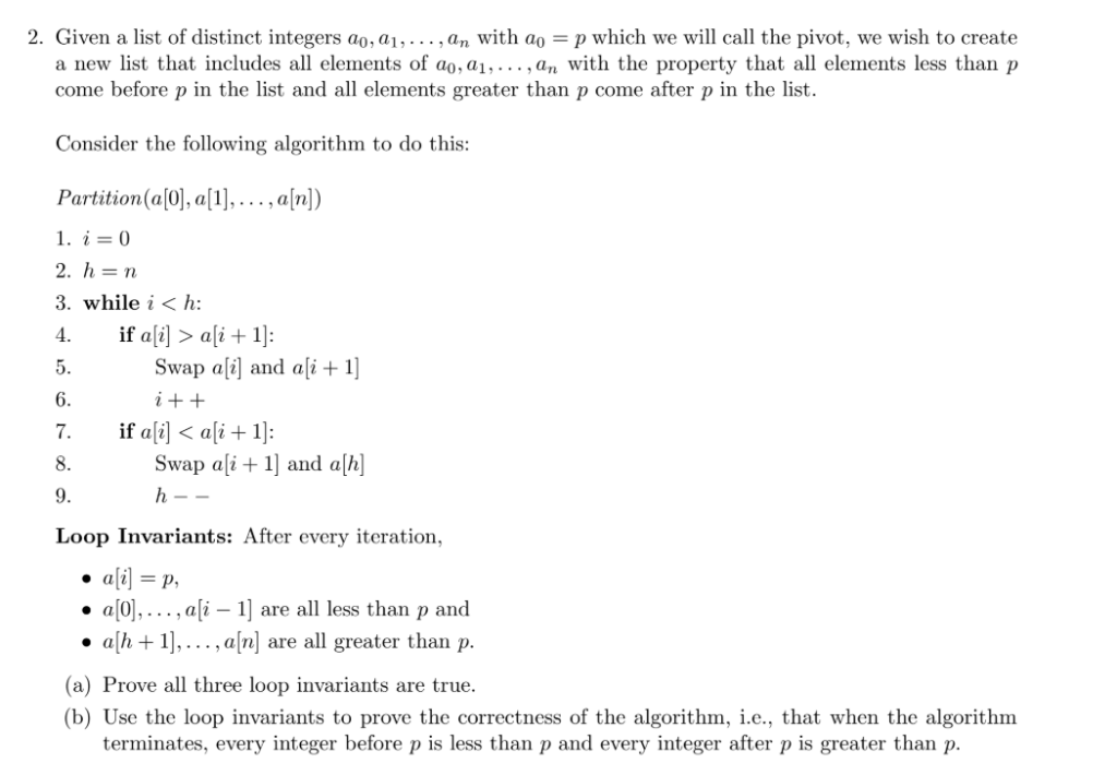 Solved 2. Given a list of distinct integers ao, al, . . . , | Chegg.com