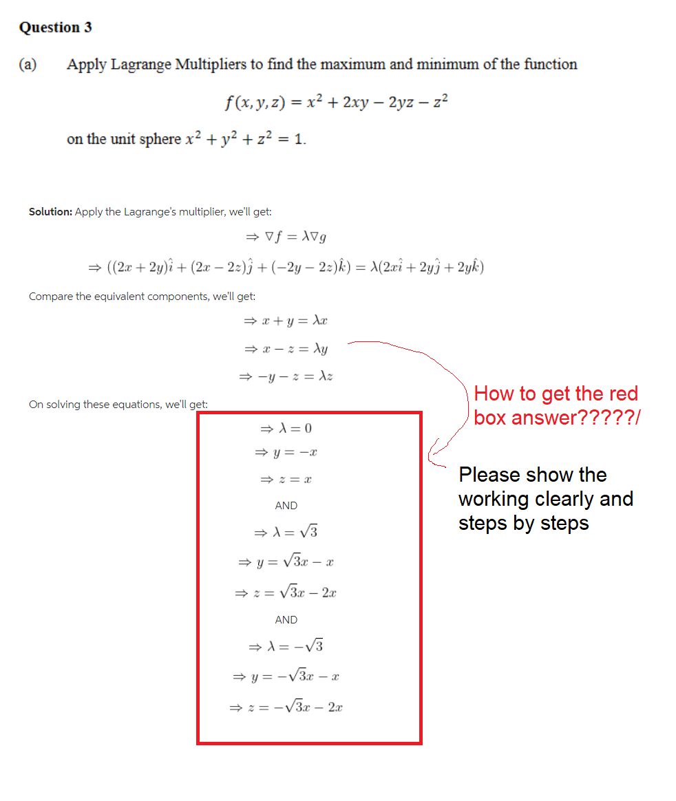Solved Question 3 (a) Apply Lagrange Multipliers to find the | Chegg.com
