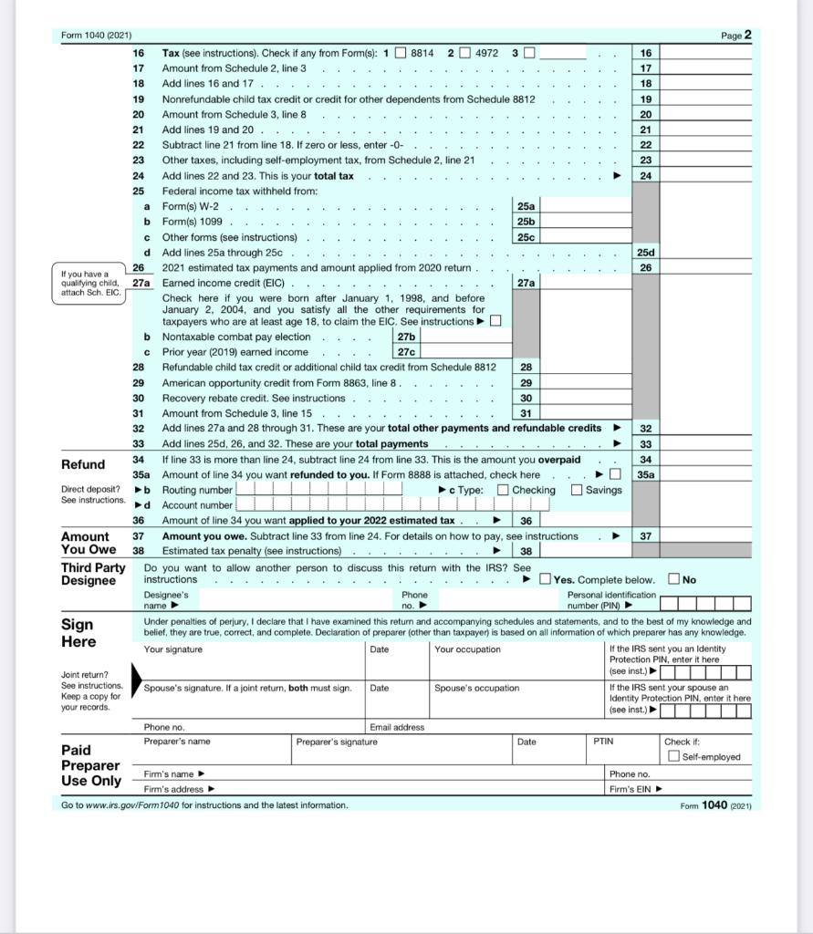 Solved Instruction: Complete form 1040 and | Chegg.com