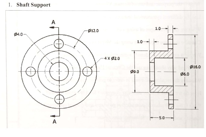 Solved 1. Shaft Support 1.0 12.0 4.0 1.0 φ16.0 99.0 66.0 | Chegg.com