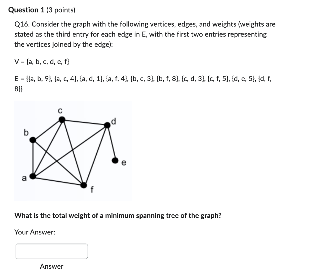 Solved Q16. Consider The Graph With The Following Vertices, | Chegg.com