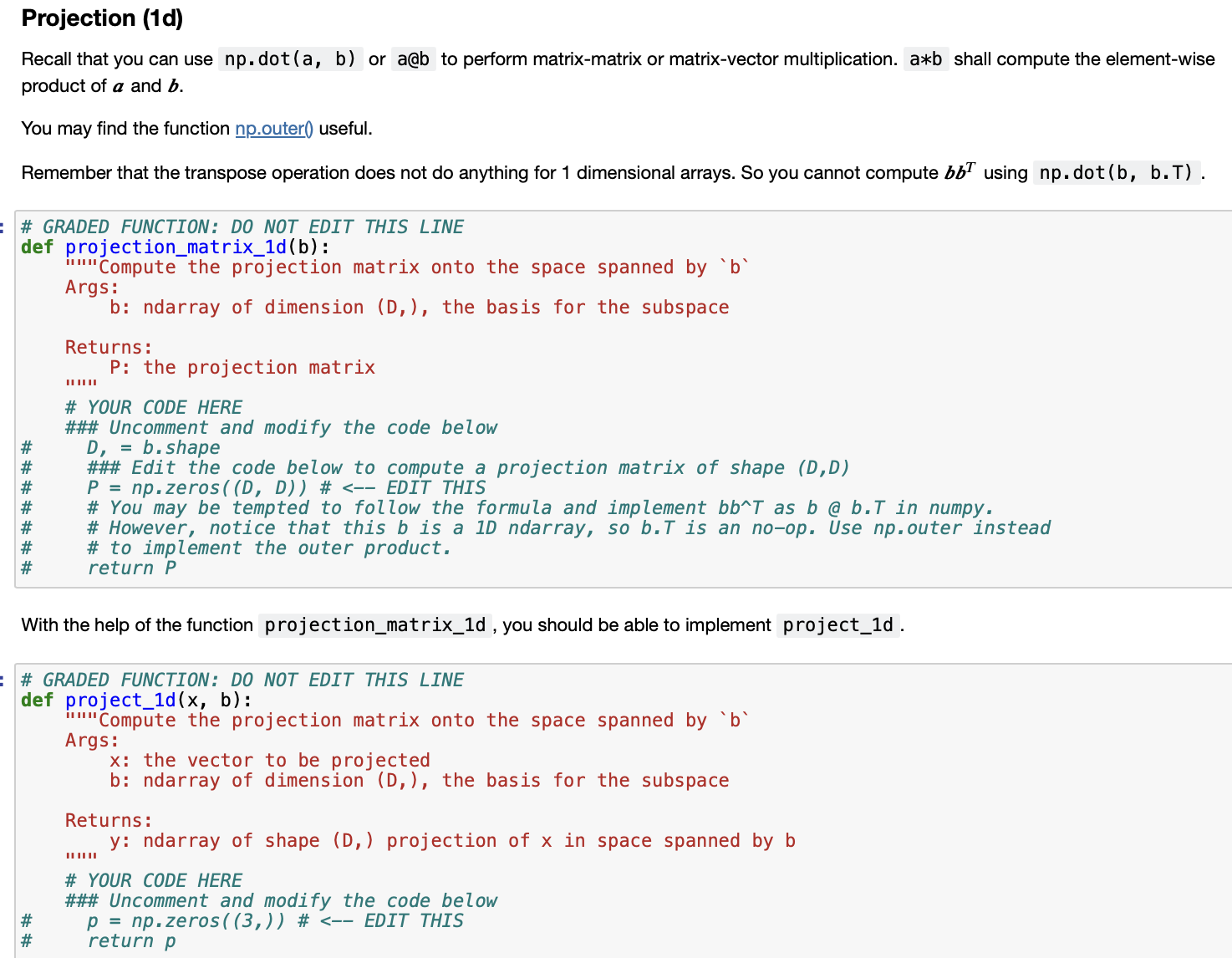 Solved Projection (1d) Recall that you can use np⋅dot(a,b) | Chegg.com