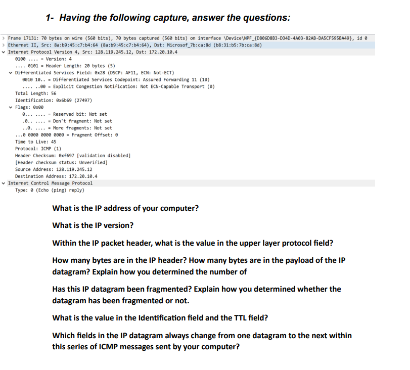 Solved 1 ﻿Having the following capture, answer the