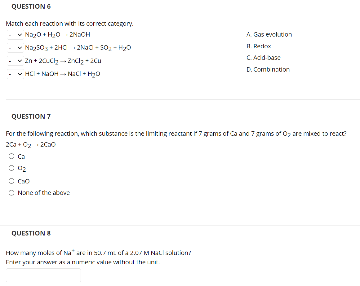 Solved QUESTION 6 Match each reaction with its correct | Chegg.com