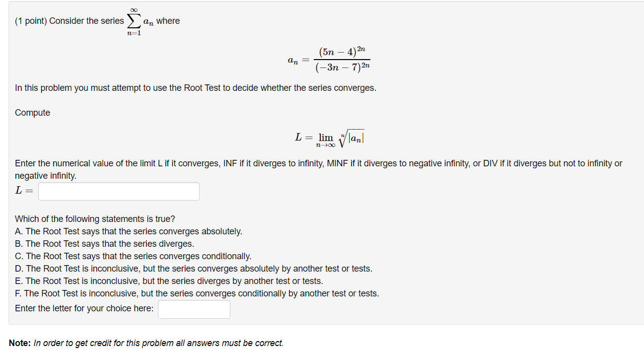 Solved Consider The Series N 1 An Chegg Com