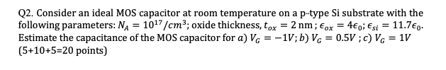 Solved Q2. Consider an ideal MOS capacitor at room | Chegg.com