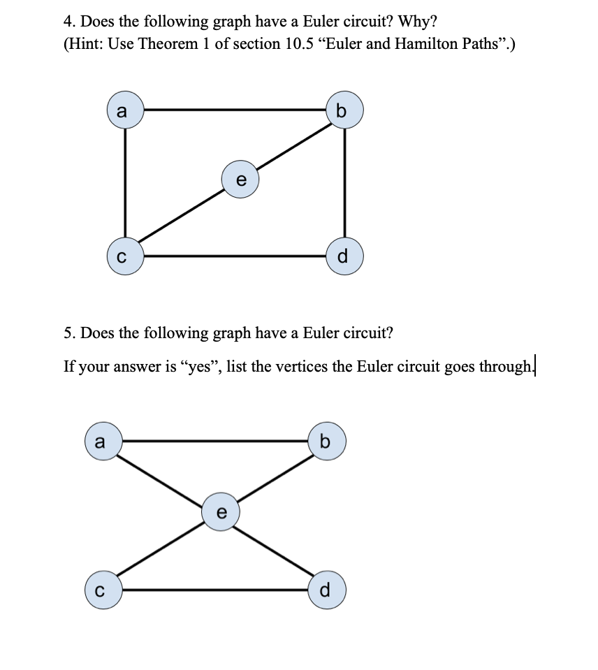 Solved 4. Does the following graph have a Euler circuit? | Chegg.com
