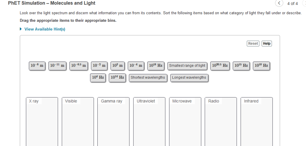 Solved PhET Simulation Molecules and Light 4 of 4 Look over | Chegg.com