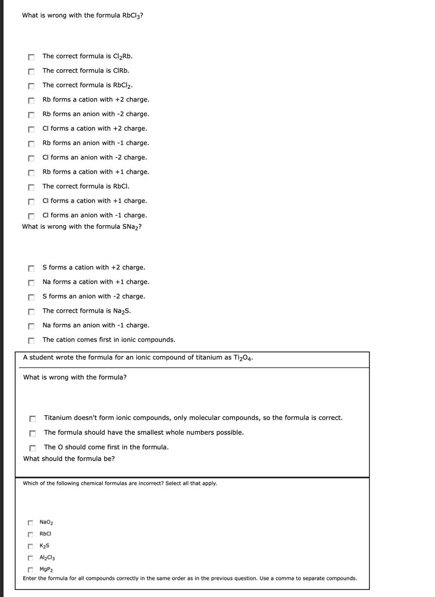Solved What is wrong with the formula RbC13? The correct | Chegg.com