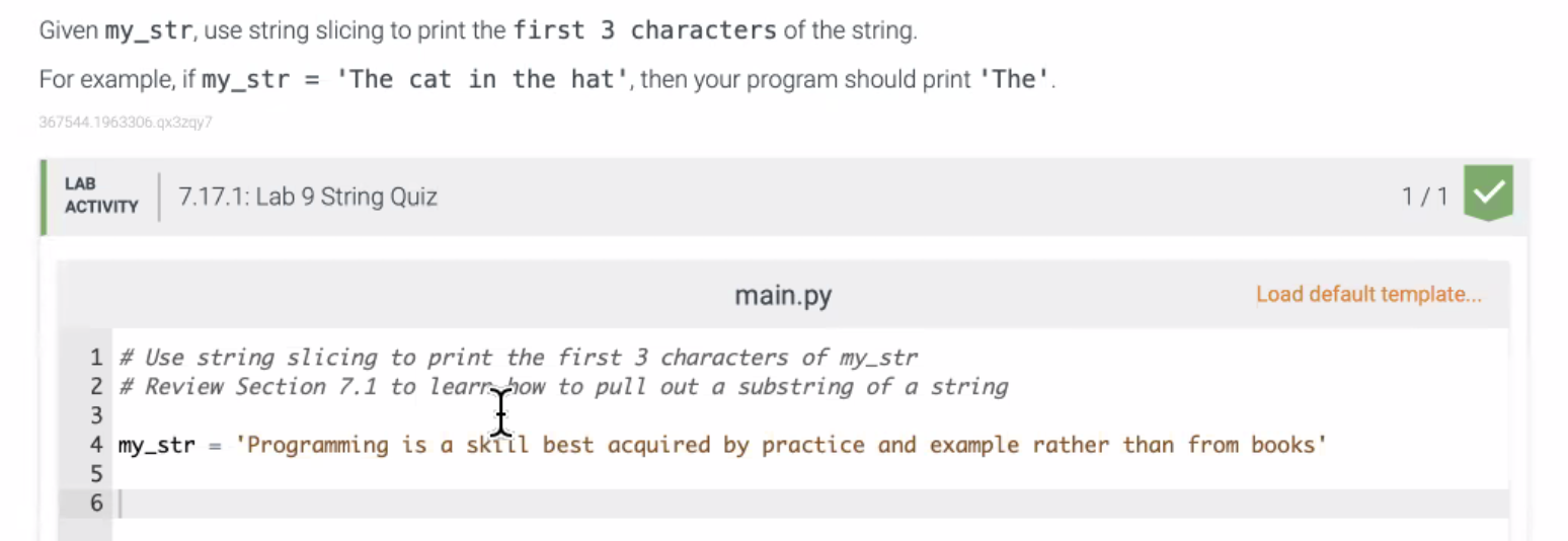 Solved Given my_str, use string slicing to print the first 3 | Chegg.com