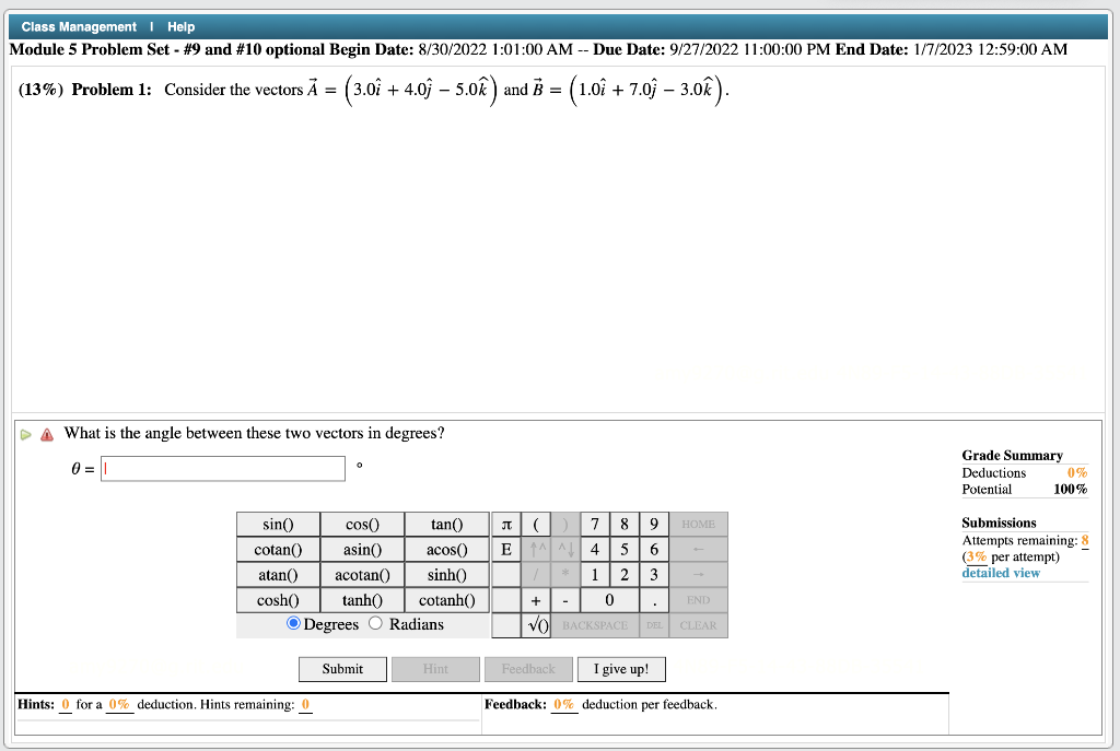 Solved Consider the vectors A⃗ | Chegg.com