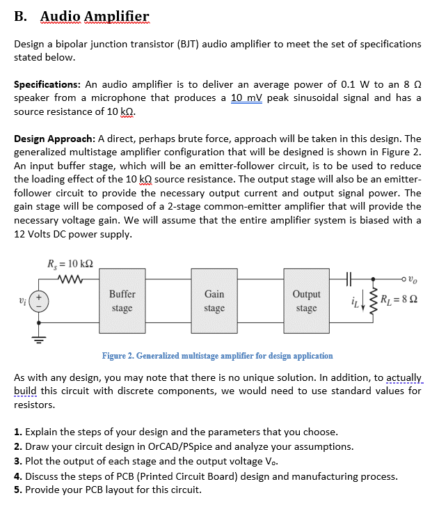 Solved B. Audio Amplifier Design A Bipolar Junction | Chegg.com