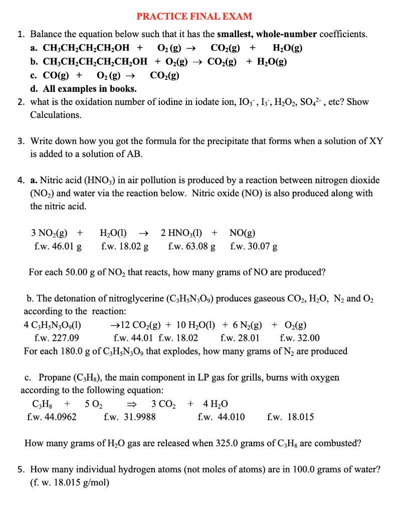 Solved PRACTICE FINAL EXAM 1. Balance the equation below | Chegg.com