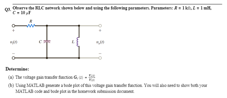 Solved Q3. Observe the RLC network shown below and using the | Chegg.com