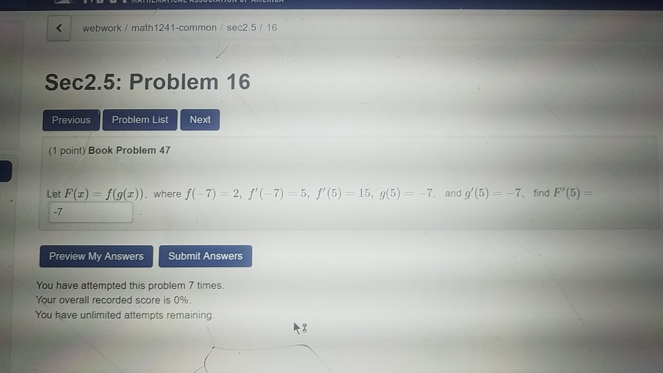 Solved IINU MATHEMATICAL ASSOCIATION OF AMERICA Kwebwork