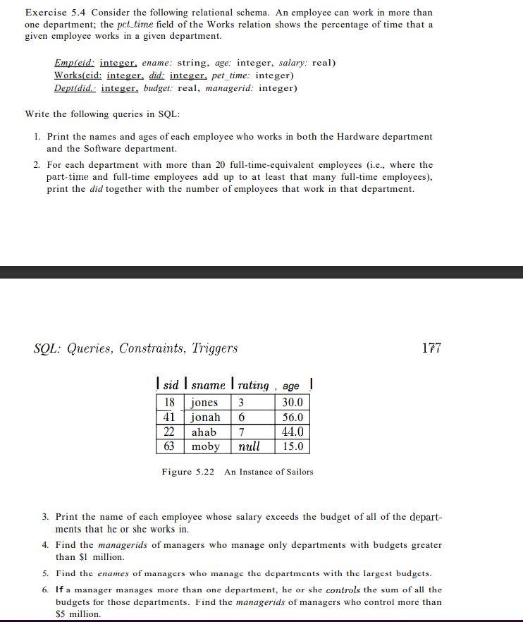 Solved Exercise 5.4 Consider the following relational | Chegg.com