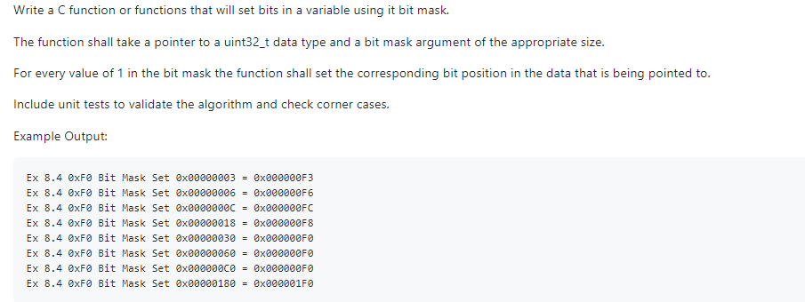 Solved 9.1 write C functions that will set or clear a bit in | Chegg.com
