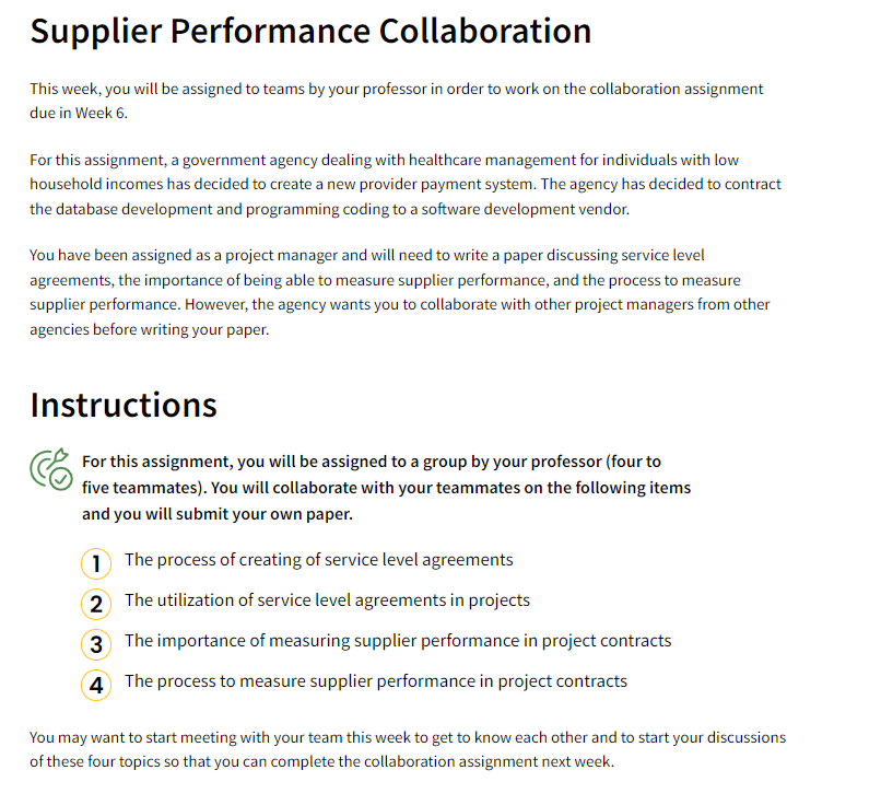 Solved Supplier Performance Collaboration This week, you | Chegg.com