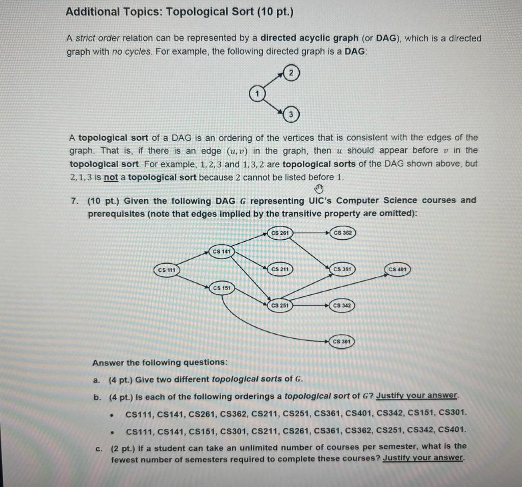 Solved Additional Topics: Topological Sort (10 Pt.) A Strict | Chegg.com