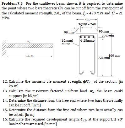 Solved Problem 7.5 For the cantilever beam shown, it is | Chegg.com