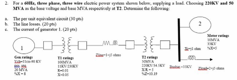 Solved For a 60 Hz, three phase, three wire electric power | Chegg.com