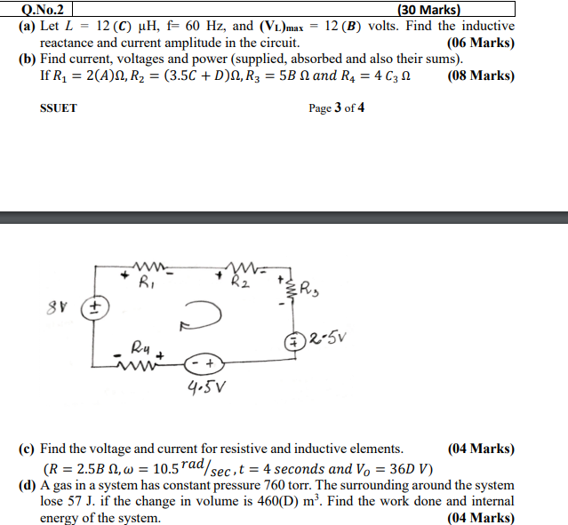 Solved Q No 2 30 Marks A Let L 12 C Uh F 60 Hz Chegg Com