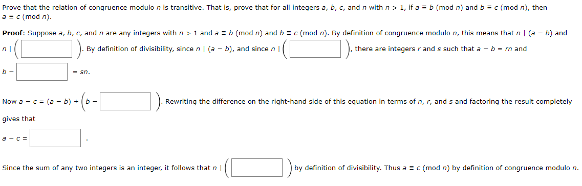Solved Prove that the relation of congruence modulo n is | Chegg.com