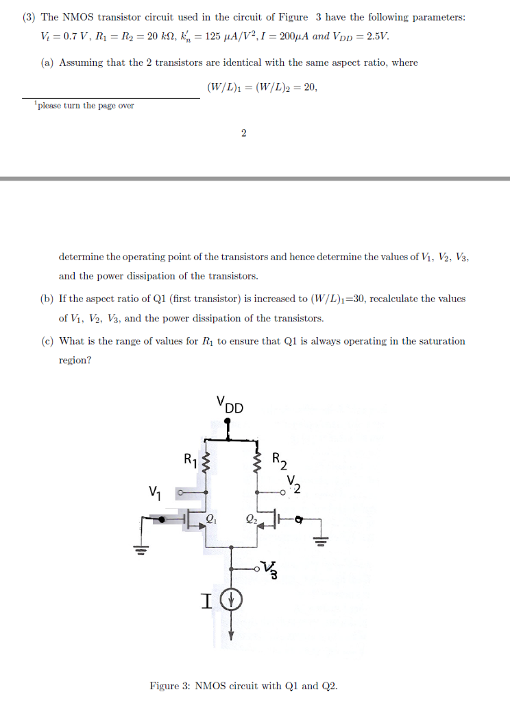 Solved (3) The NMOS transistor circuit used in the circuit | Chegg.com