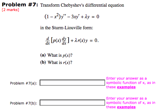 Solved Problem #7: Transform Chebyshev's diifferential | Chegg.com