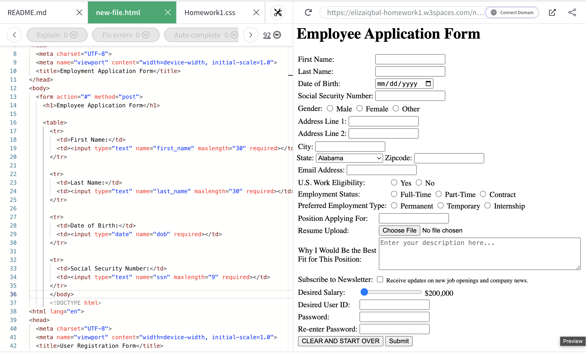 Ive made an HTML form for employment application. I'm | Chegg.com