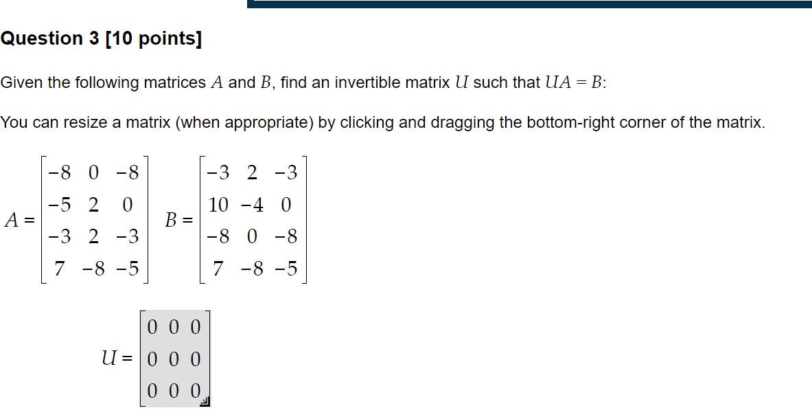 Solved Given the following matrices A and B, find an | Chegg.com