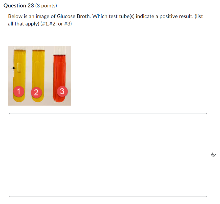 Below is an image of Glucose Broth. Which test tube(s) indicate a positive result. (list all that apply) (\#1,#2, or #3)