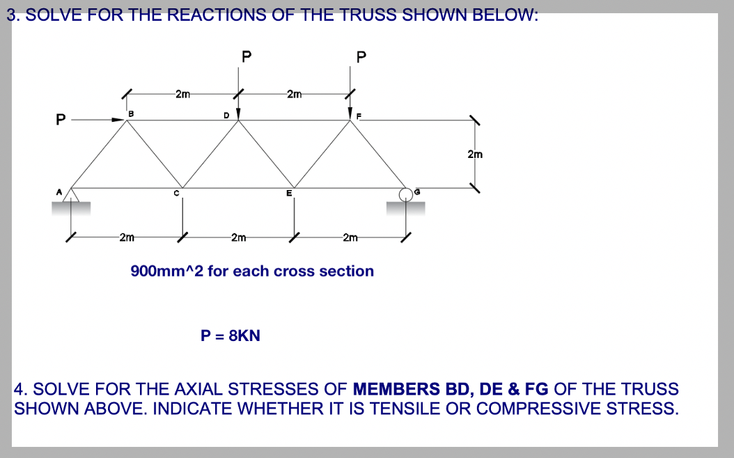 Solved 3. SOLVE FOR THE REACTIONS OF THE TRUSS SHOWN BELOW: | Chegg.com