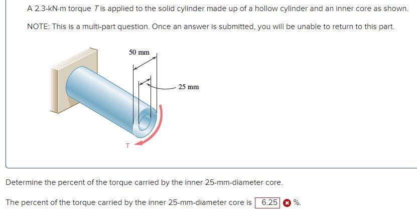 Solved A 2.3−kN⋅m torque T is applied to the solid cylinder | Chegg.com
