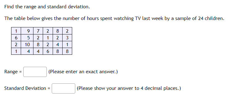 Solved Find the range and standard deviation. The table | Chegg.com