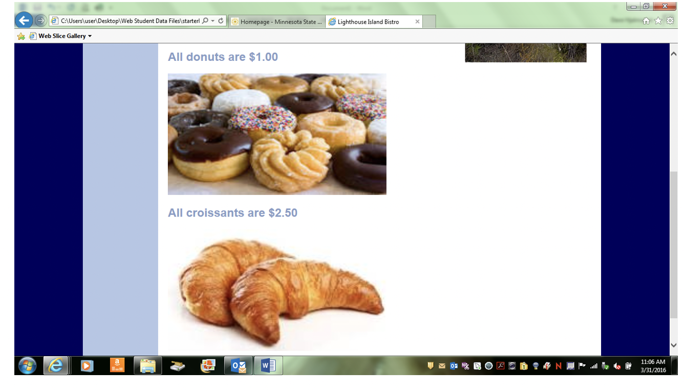 Do the Lighthouse Island Bistro home page Then create