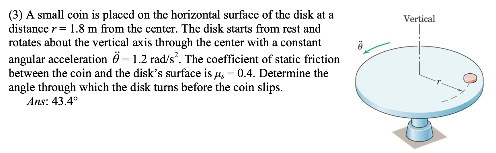 Solved Vertical ë (3) A small coin is placed on the | Chegg.com