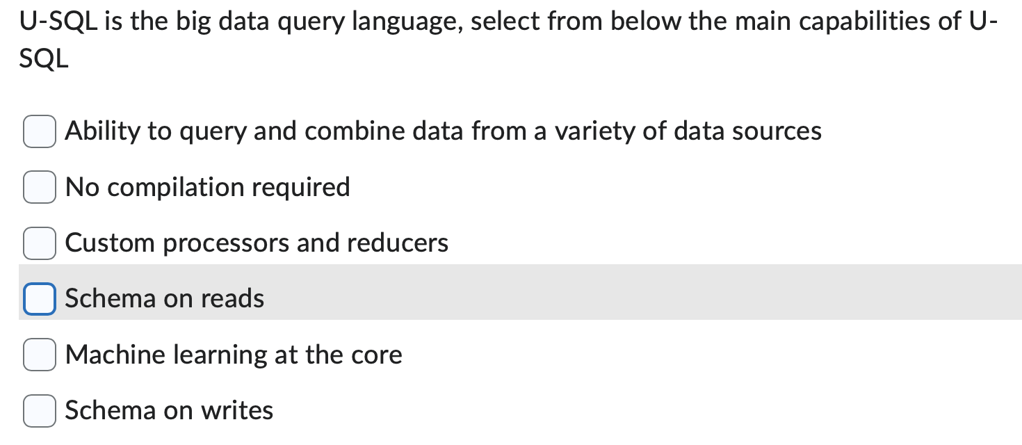 Solved U−SQL is the big data query language, select from | Chegg.com