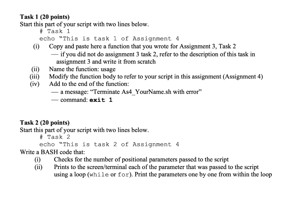 Assignment 04 - A BASH Script performing four tasks | Chegg.com