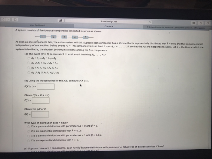 Solved A system consists of five identical components | Chegg.com